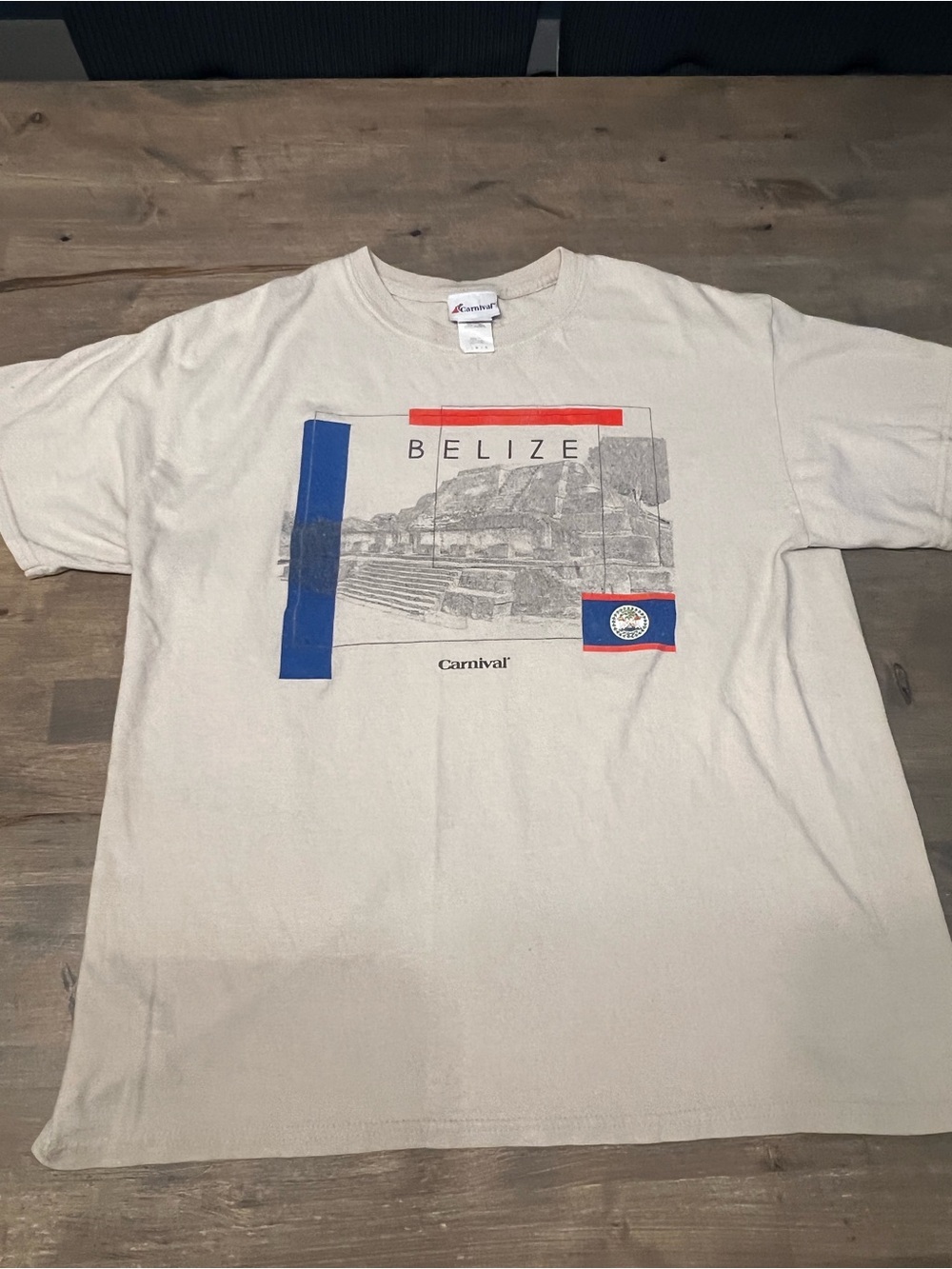 Vintage Carnival Belize Graphic Tee - Cream with Blue & Red Accents
